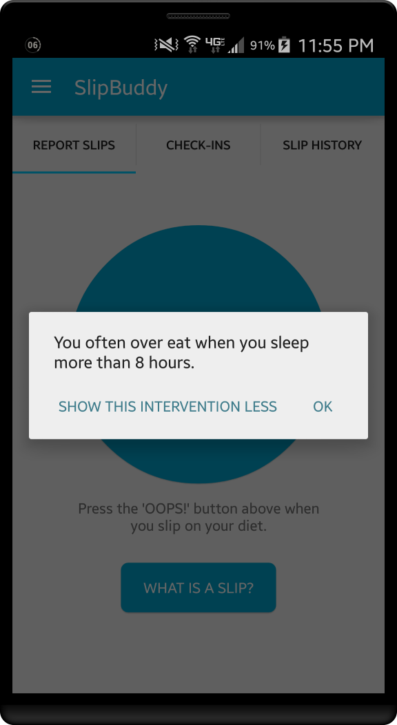 An intervention after reporting sleep.
